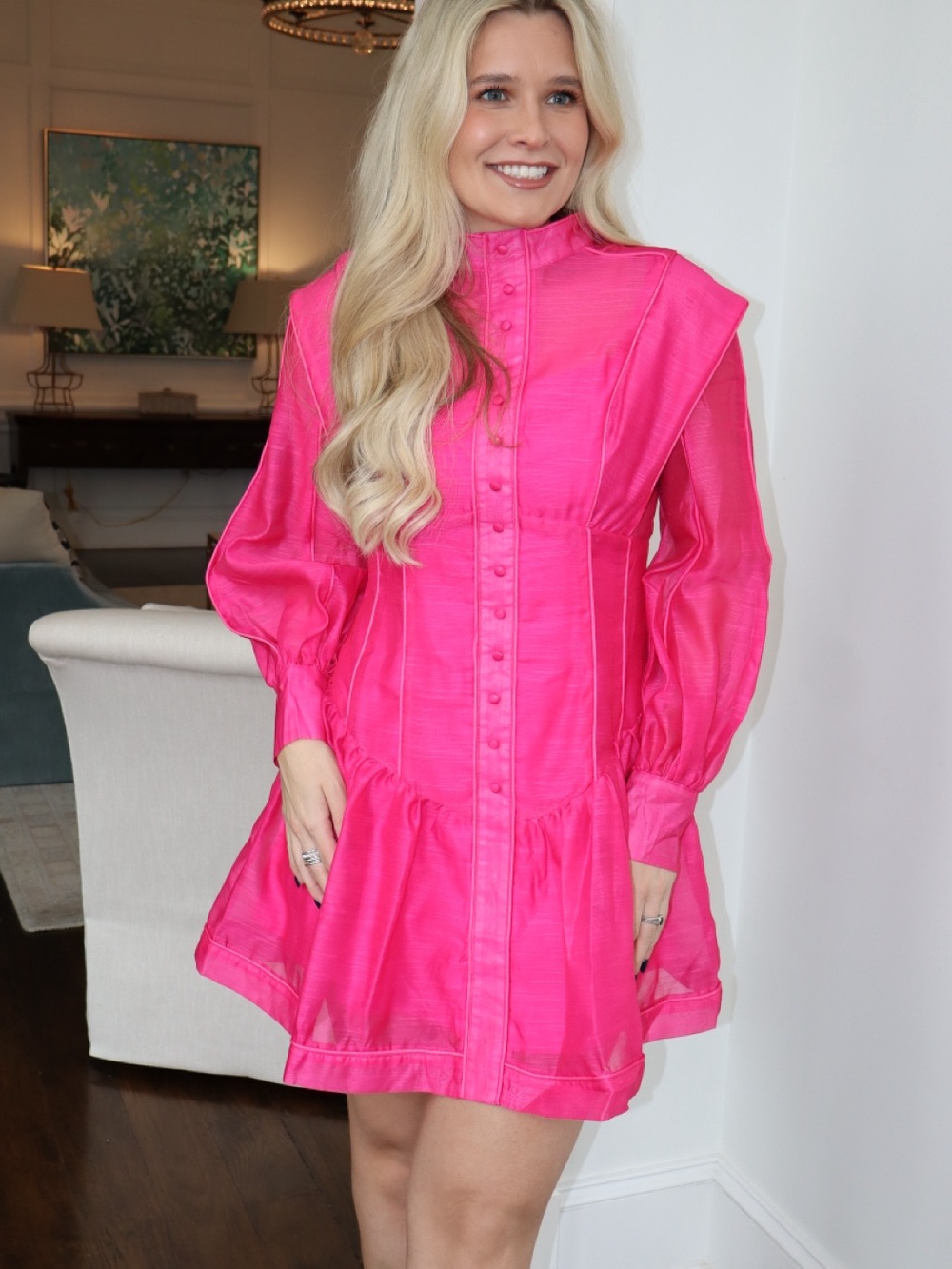 Ina Hot Pink Button-Front Fit-and-Flare Dress
